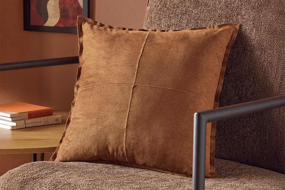 Home Faux Suede Tan Cushion.