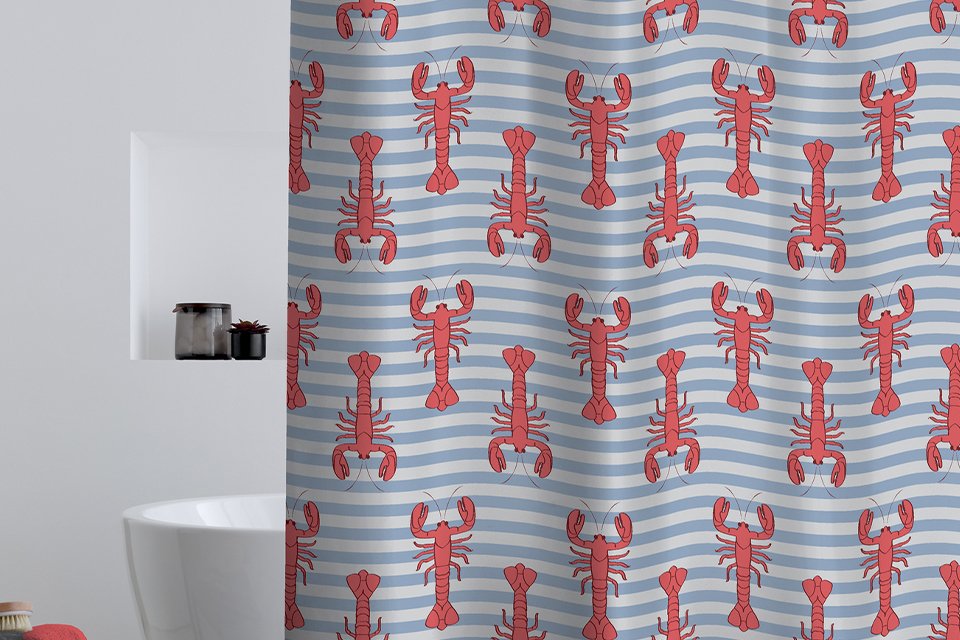 Catherine Lansfield Lobster Shower Curtain - Red.