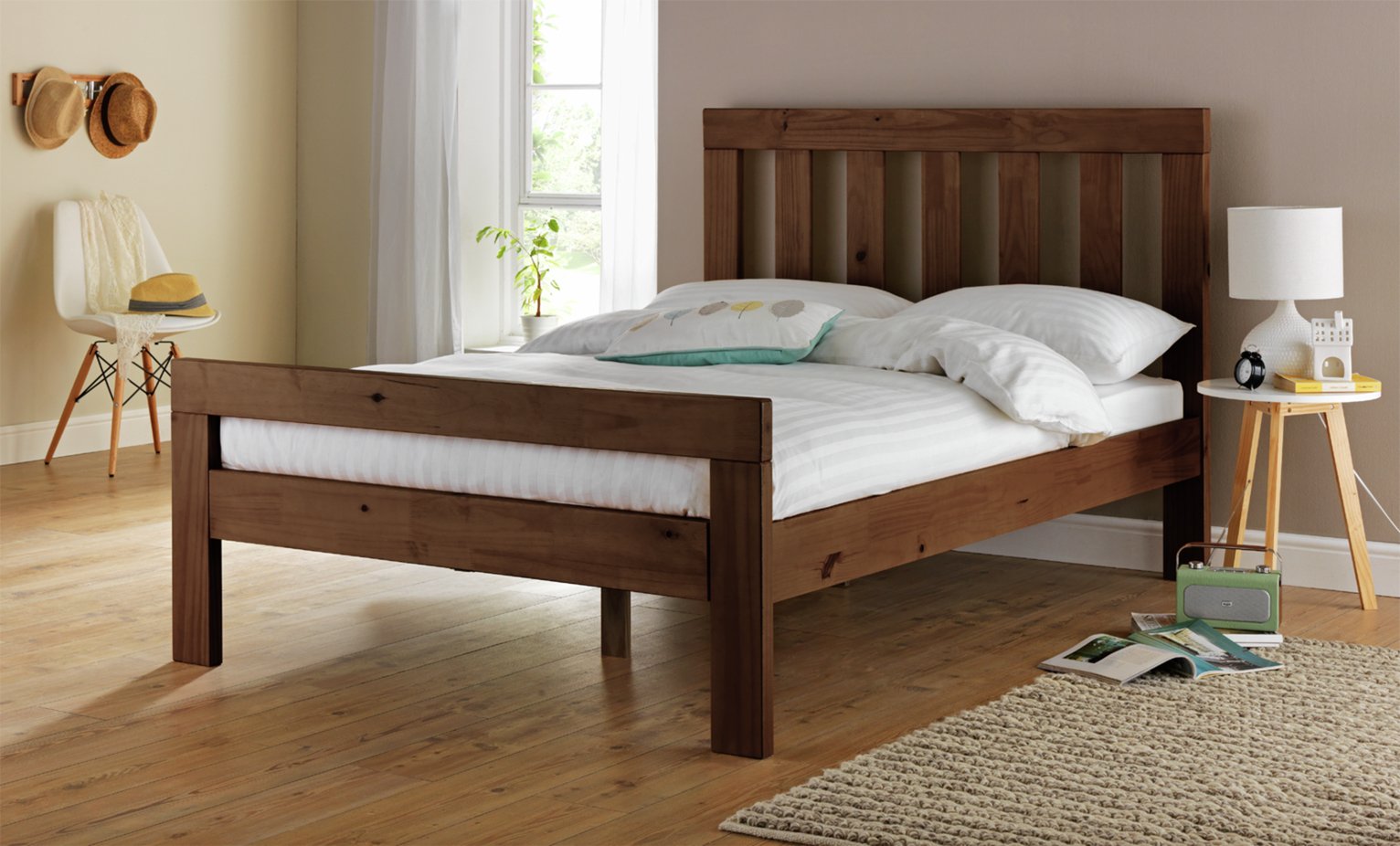 Habitat Chile Small Double Wooden Bed Frame - Dark Stain