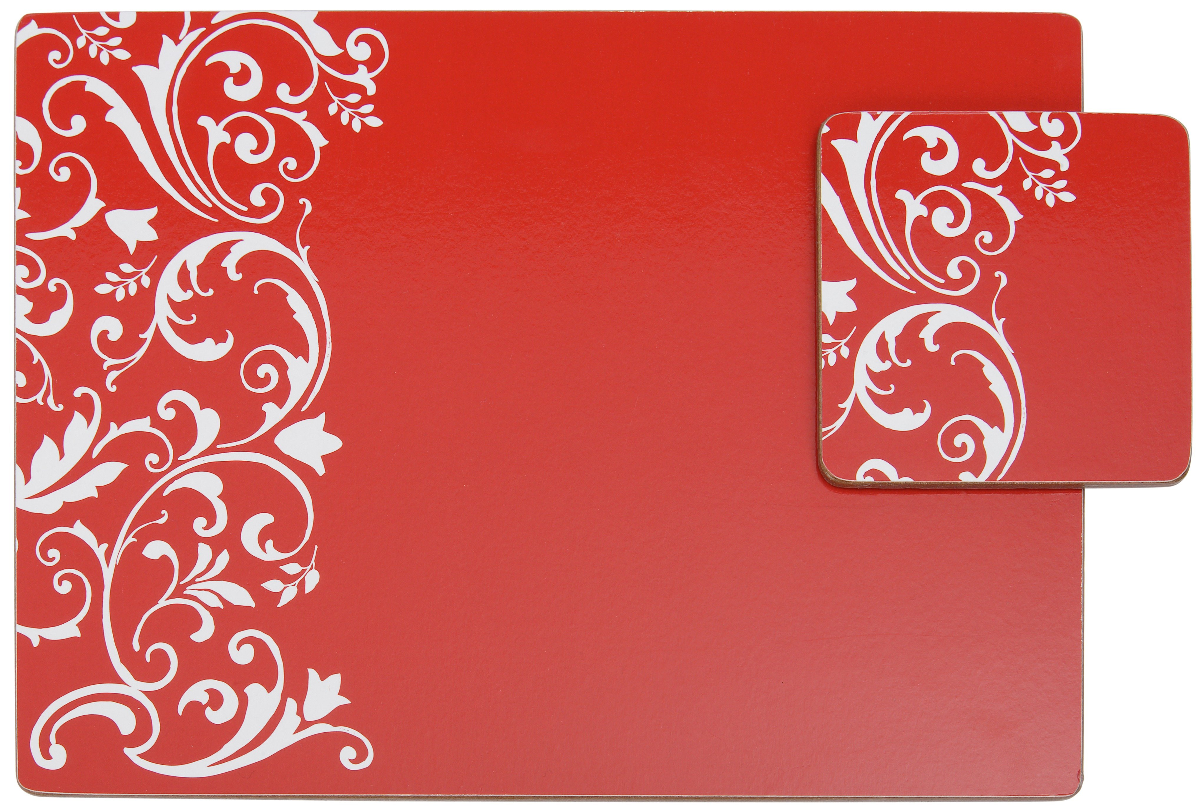 Argos Home Set of 4 Damask Red Placemats and Coasters