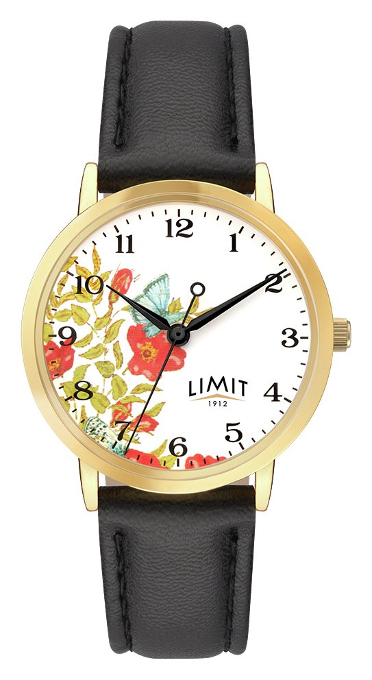 Limit Ladies' Floral Dial Black Strap Watch