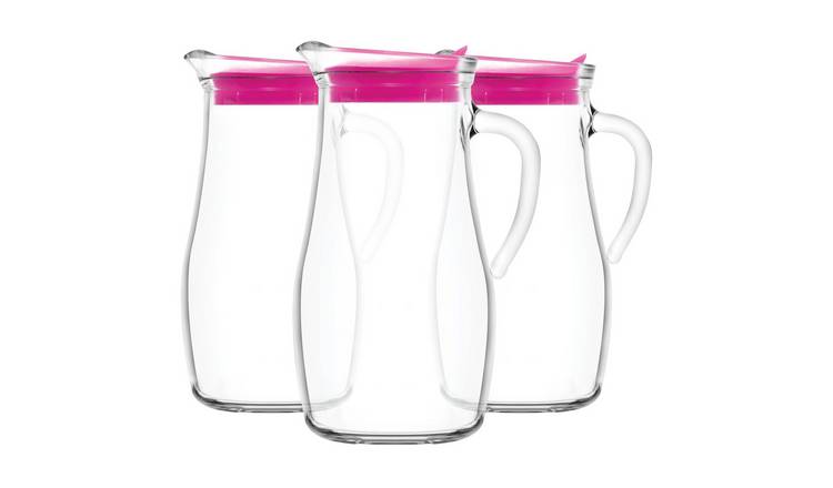 LAV Misket Glass Water Jugs with Silicone Lid - Pack of 3