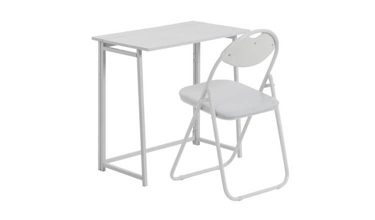 Harbour Housewares Deluxe Folding Wooden Desk & Chair Set - White/White