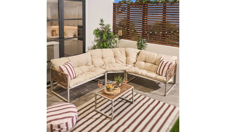 OHS Santorini 5‑Seater Garden Corner Sofa & Table Set - Natural