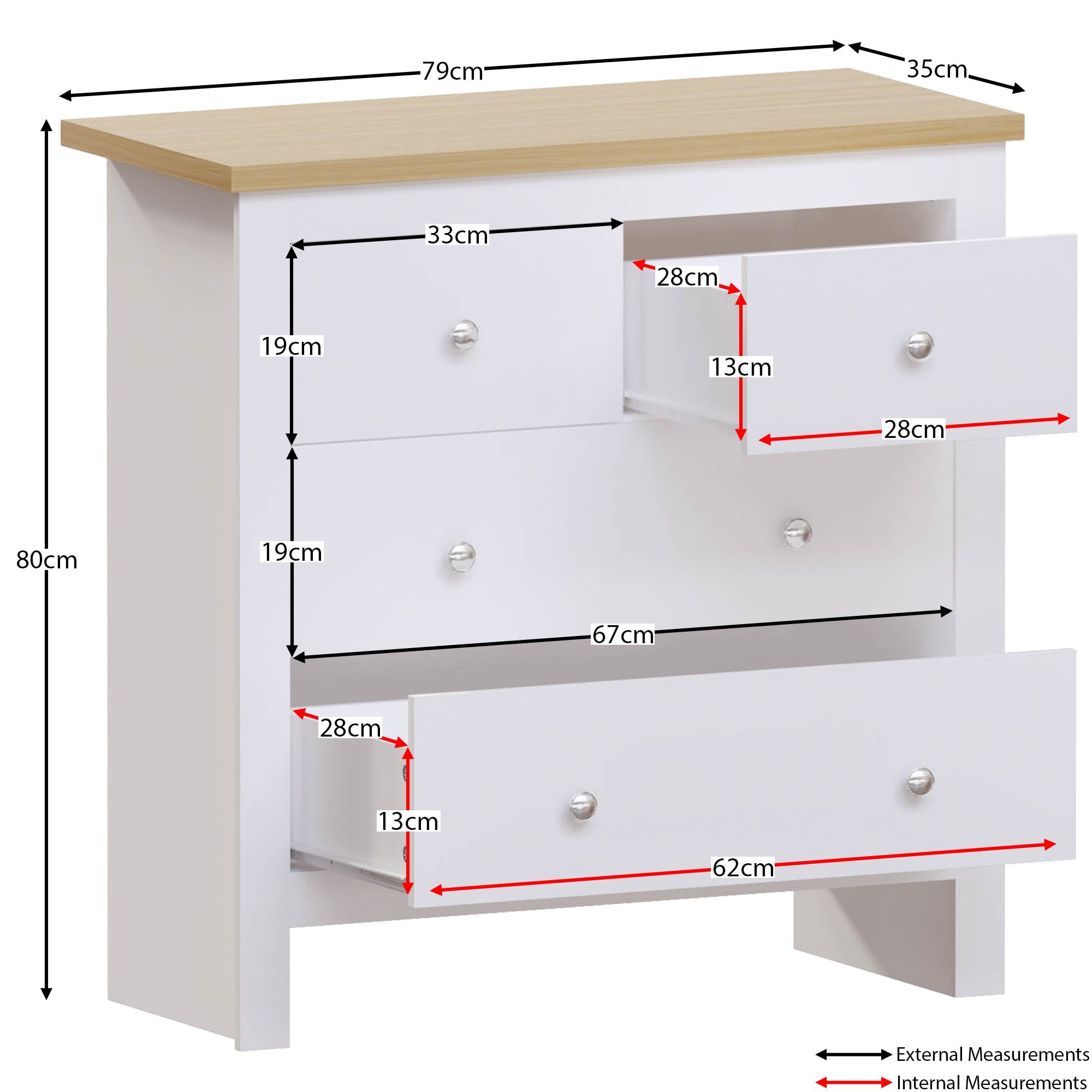 Vida Designs Arlington 2+2 Drawer Chest - White - Image 6