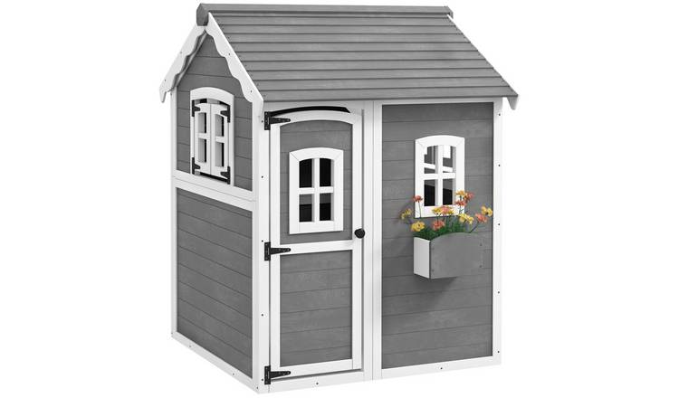 Outsunny Wooden Indoor Outdoor Kids Playhouse with Plant Box - Grey