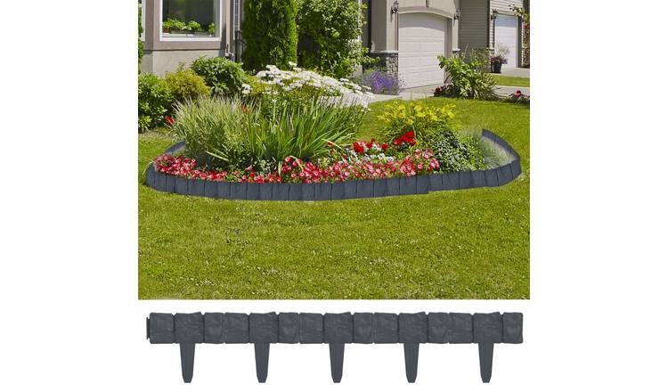 Walplus Pack of 41 Plastic Lawn Fence - Anthracite - 25 x 0.05 cm