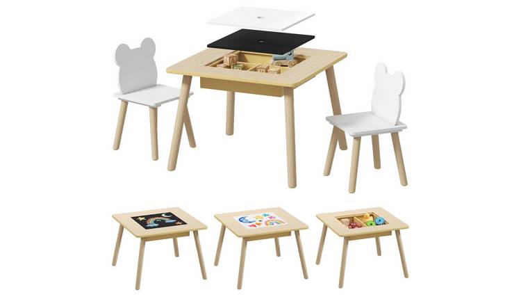 AIYAPLAY 3 Piece Kids Table and Chairs Set with Backrest - Natural Wood