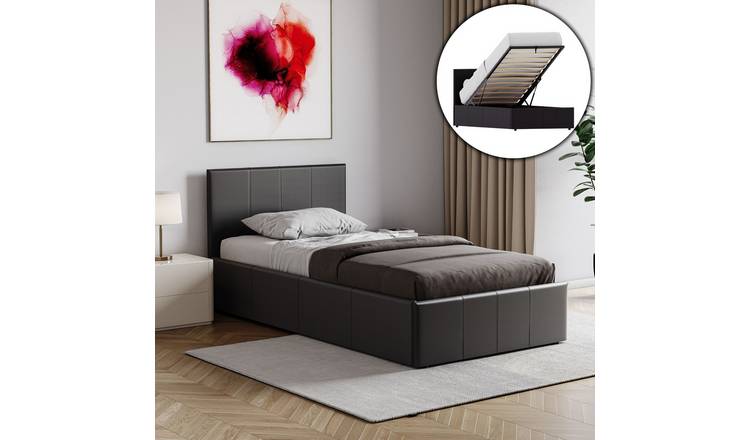 Vida Designs Lisbon Single Ottoman Faux Leather Bed With Foam Mattress - Black