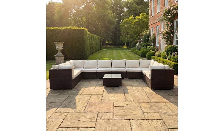 Artemis Home Oliena 10 Seat Modular Rattan Large U-Shape Furniture - Brown