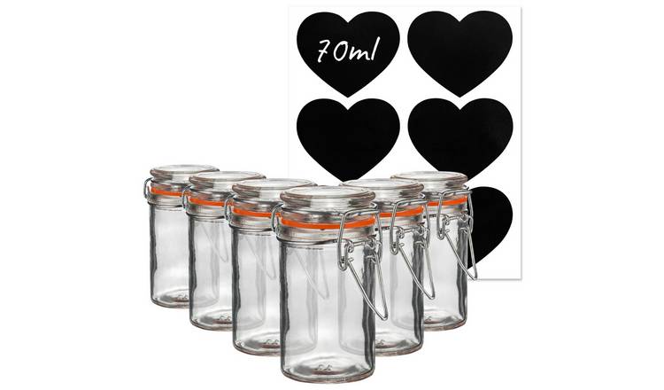 Argon Tableware Glass Storage Jars with Heart Labels - Pack of 6
