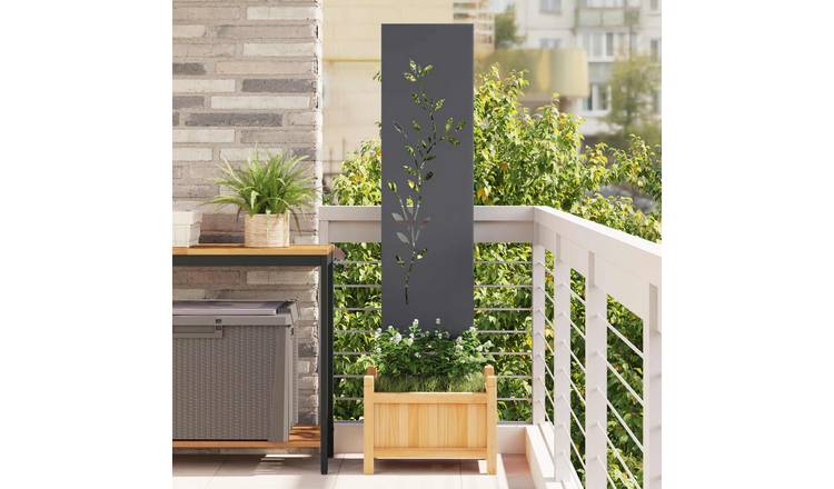 Walplus Leaf Design Garden Privacy Screen - Anthracite - 32 x 1.7 x 140 cm