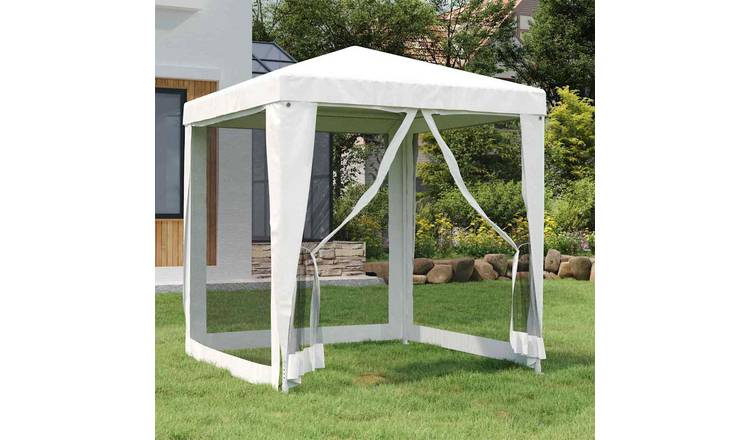Walplus 2 x 2 m Party Tent with 4 Mesh Sidewalls - White