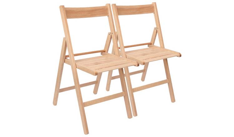 Harbour Housewares Beech Wood Folding Chairs - Natural - Pack of 2