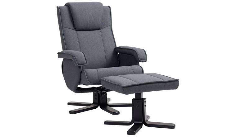 HOMCOM Linen Swivel Recliner Chair with Footstool and Ottoman - Charcoal Grey