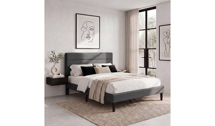 Vida Designs Vandura King Linen Fabric Bed With Mattress - Dark Grey