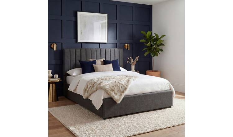 Vida Designs Vellaro King Ottoman Linen Fabric Bed Frame - Dark Grey