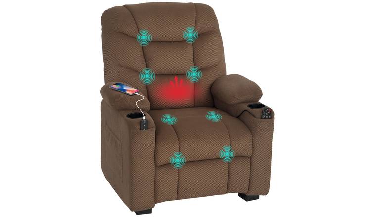 HOMCOM USB Recliner Armchair with Heating and Cup Holder - Brown
