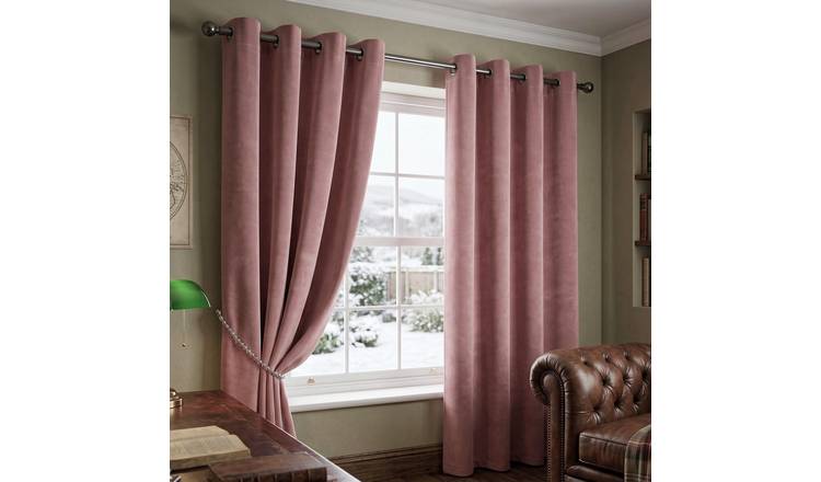 Luxury Living Velvet Eyelet Blackout Curtains 117cm x 229cm - Blush Pink