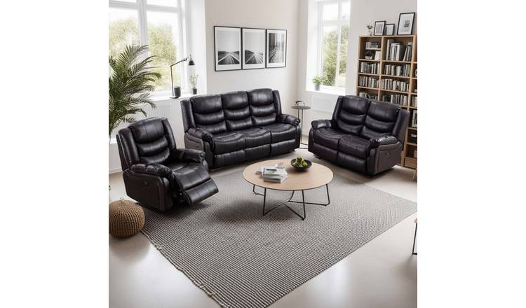 Furniture Online Seattle Electric Recliner Leather 1+2+3 Seater Sofa Set - Brown