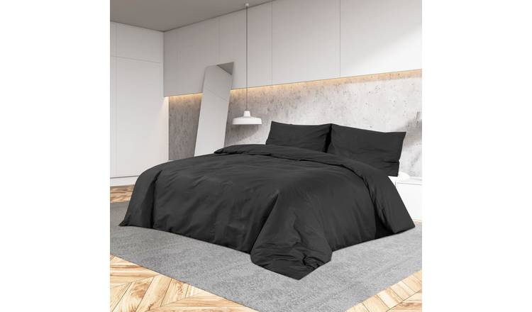 Walplus Pillowcase Microfibre Duvet Cover Set - Black - 200 x 200 cm