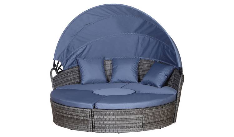 Outsunny PE Rattan Furniture with Cushion - Grey and Blue Grey