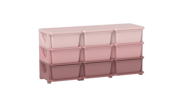 HOMCOM 9 Drawers Plastic Kids Storage Units Drawers Kids Storage - Pink