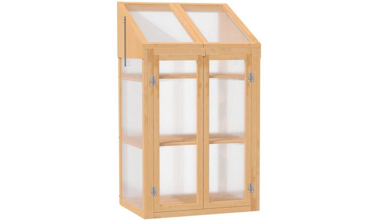 Outsunny Wooden Polycarbonate Cold Frame Greenhouse – Light Brown