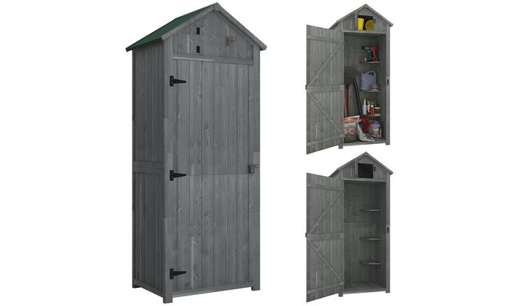 Outsunny Wooden Garden Shed with Lockable Double Doors - Grey