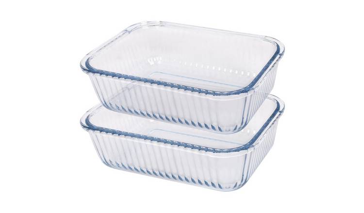 Argon Tableware 2 Piece Optical Rectangular Glass Cake Dishes