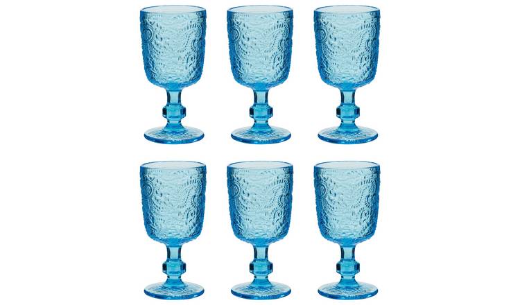 Dibor Set of 6 Paisley 300ml Glass Wine Glasses - Blue