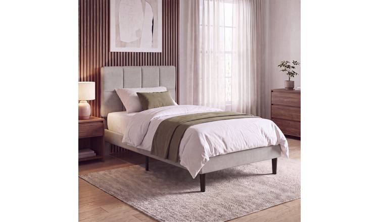 Vida Designs Velmora Single Linen Fabric Bed With Mattress - Beige