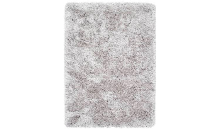 Mega Flooring Silver Shaggy Plain Rug - 80 x 150cm