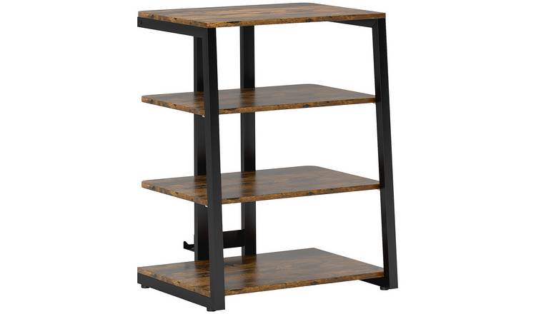 HOMCOM 4 Tier Media Storage Shelf with Adjustable Shelves - Rustic Brown