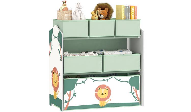 AIYAPLAY 3 Tier Fabric Units with 6 Removable Boxes Kids Storage Shelf - Green