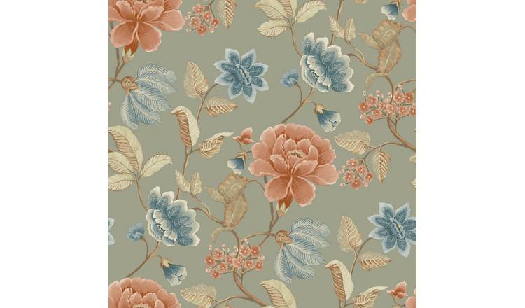Grandeco Celica Camellia Bloom Floral Trail Textured Wallpaper - Green