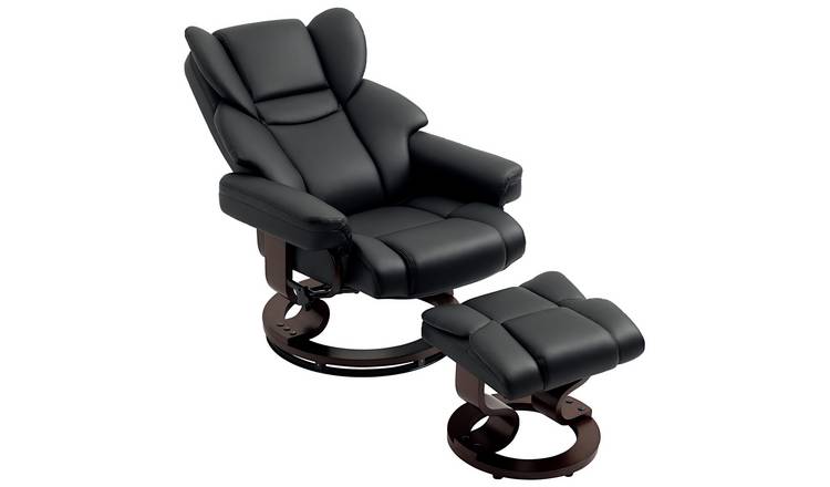 HOMCOM PU Leather Swivel Recliner Armchair with Footstool - Black