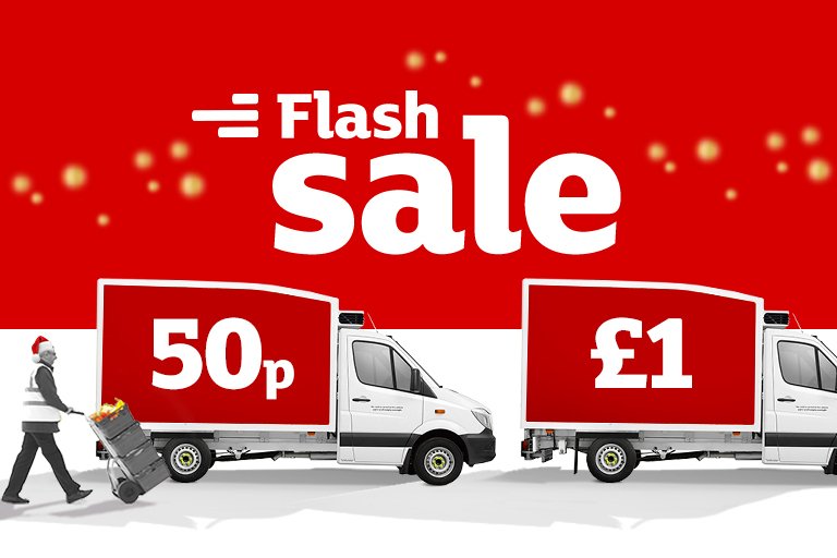 Delivery slots available Monday 18th December from 50p.