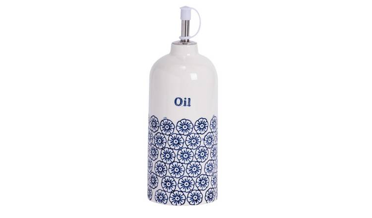 Nicola Spring Hand-Printed Olive Oil Pourer Bottle - Navy