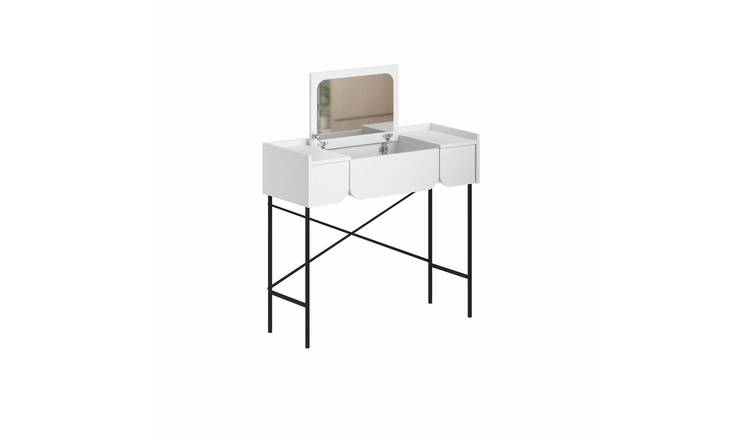 Decortie Terra Wood-Effect Dressing Table With Flip-Up Mirror - White