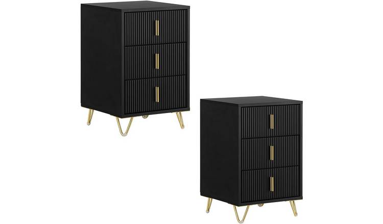 SoBuy Set Of 2 Bedside Table With 3 Drawer - Black