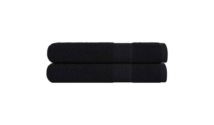 Walplus Pack of 2 Cotton Towels - Black - 100 x 200 cm