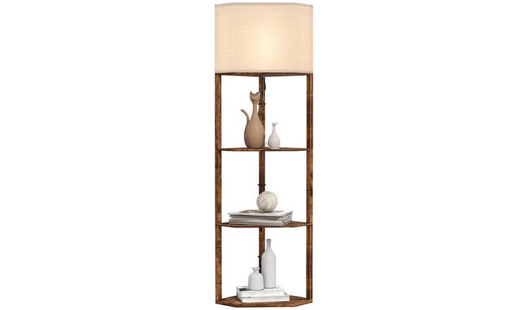 HOMCOM MDF Corner Shelf Floor Lamp - Rustic Brown