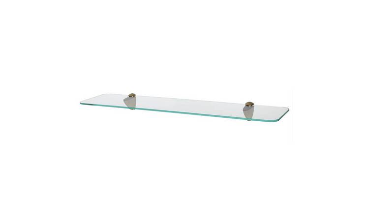 Harbour Housewares Rounded Style Floating Glass Bathroom Shelf - Clear/Gold