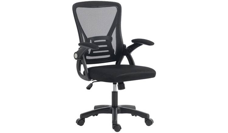 HOMCOM Mesh Adjustable Swivel Office Chair with Flip Up Armrests - Black
