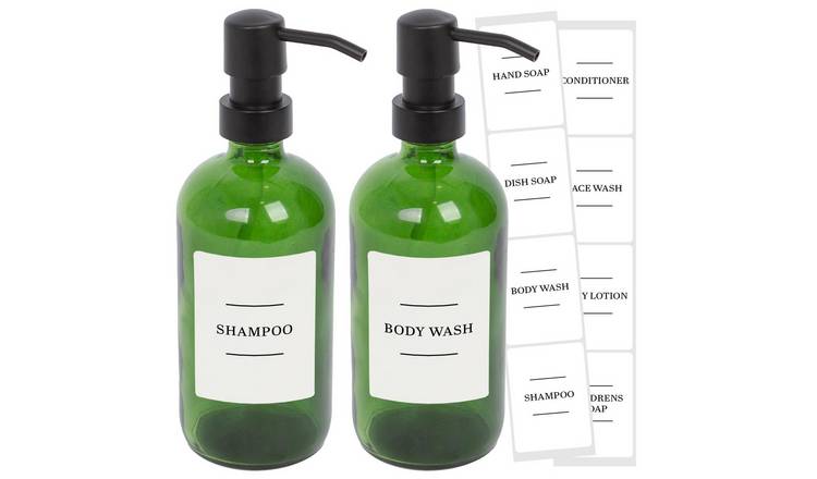 Harbour Housewares Soap Dispensers with Labels  - Green/White - Set of 2