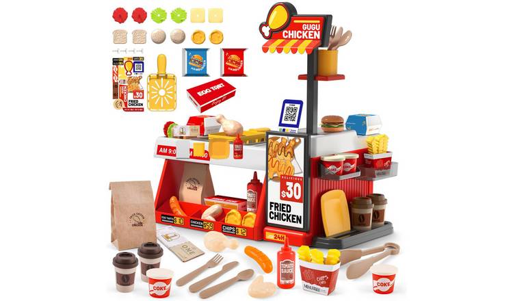 deAO Mini Kitchen Playset Fried Chicken Shop Toy - Red