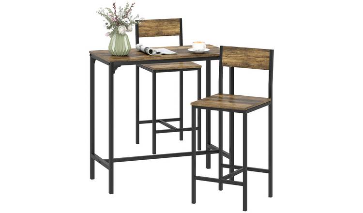 HOMCOM 3 Piece Metal Industrial Bar Table and Stools Set - Rustic Brown