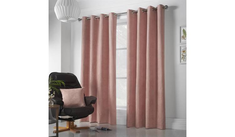 Luxury Living Velvet Chenille Eyelet Curtains 142cm x 229cm - Blush Pink