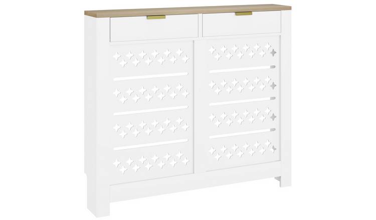 HOMCOM 108cm MDF Modern Radiator Cover with 2 Flip Drawers - White